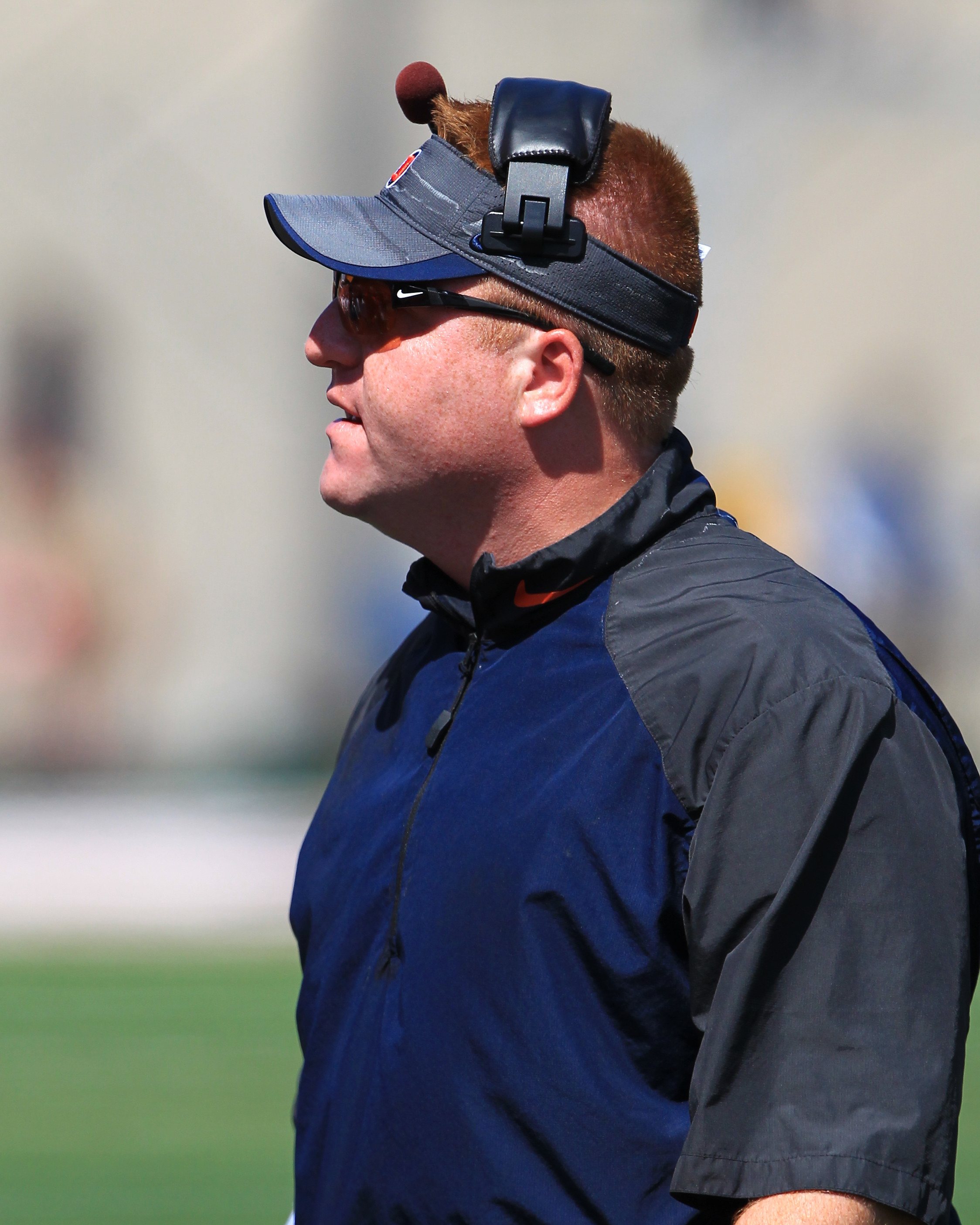 Aug 31, 2013; Champaign, IL, USA; Illinois Fighting Illini tight end coach Alex Golesh during the game against the Southern Illinois Salukis at Memorial Stadium. Illinois won the game 42-34. Mandatory Credit: Pat Lovell-USA TODAY Sports