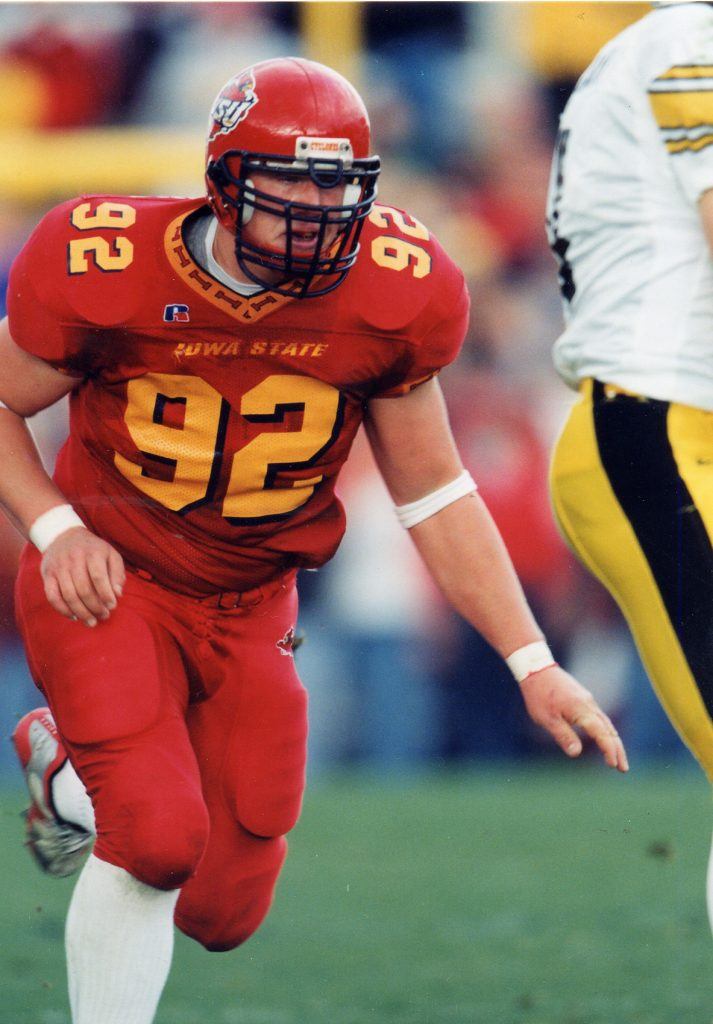 Another shot of ISU's Jordan Carstens in action against Iowa. (Photo courtesy ISU Athletics Communications)