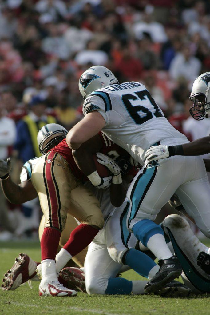 Former ISU great Jordan Carstens played xx seasons with the Carolina Panthers before an xxxx sidelined him in 200x. (Photo courtesy ISU Athletics Communications)