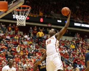 Feb 2, 2016; Ames, IA, USA; Iowa State Cyclones guard Deonte Burton (30) dunks against the West Virginia Mountaineers at James H. Hilton Coliseum. Mandatory Credit: Reese Strickland-USA TODAY Sports