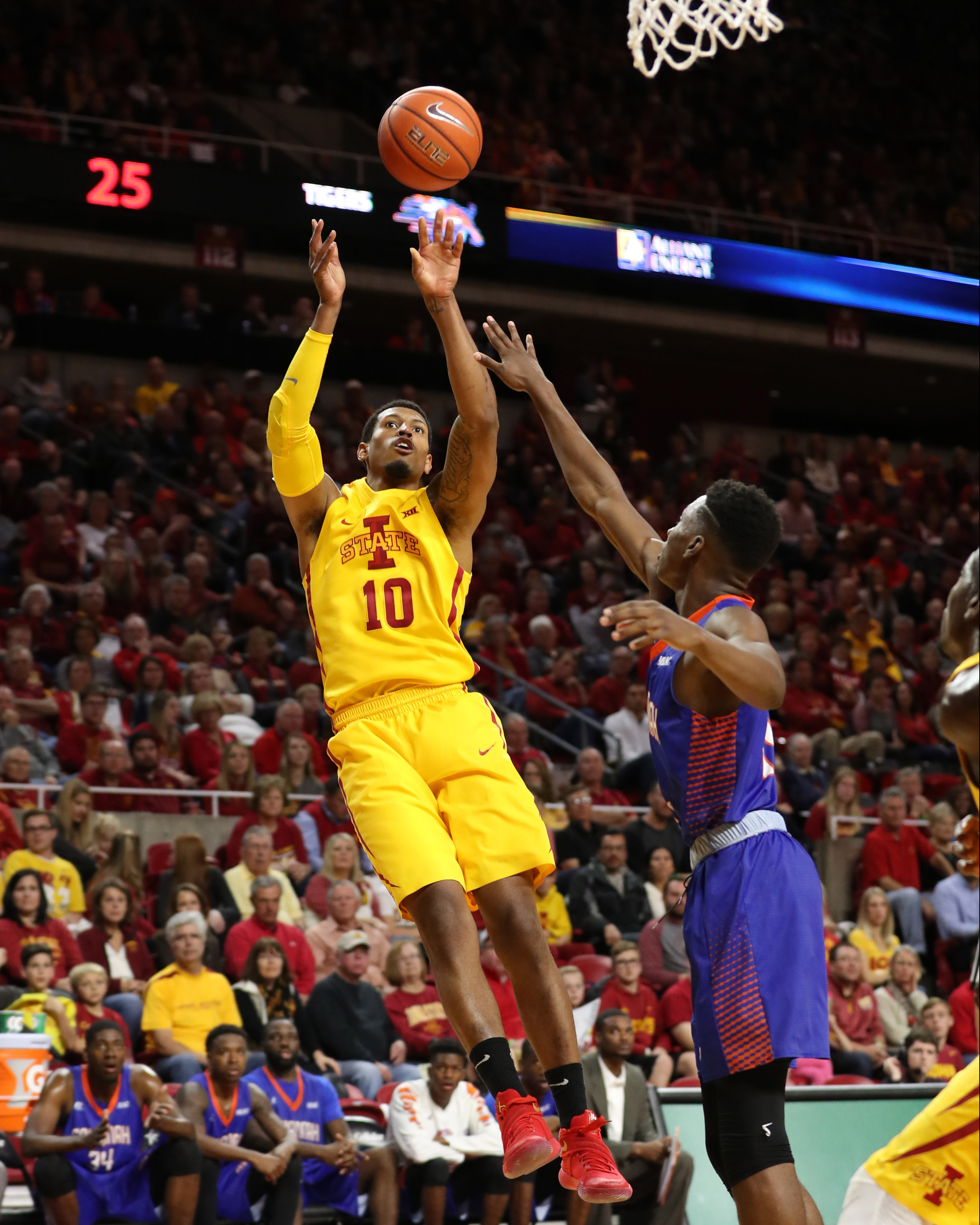Nov 11, 2016; Ames, IA, USA; Iowa State Cyclones forward Darrell Bowie (10) shoots against the Savannah State Tigers at James H. Hilton Coliseum. Mandatory Credit: Reese Strickland-USA TODAY Sports
