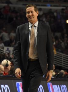 Nov 4, 2016; Chicago, IL, USA; New York Knicks head coach Jeff Hornacek walks back to the bench during the first quarter of a game against the Chicago Bulls at the United Center. Mandatory Credit: David Banks-USA TODAY Sports