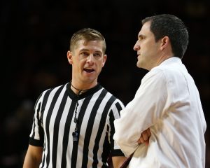 Nov 20, 2016; Ames, IA, USA; Iowa State Cyclones head coach Steve Prohm talks with an official during their game with the Citadel Bulldogs at James H. Hilton Coliseum. Mandatory Credit: Reese Strickland-USA TODAY Sports