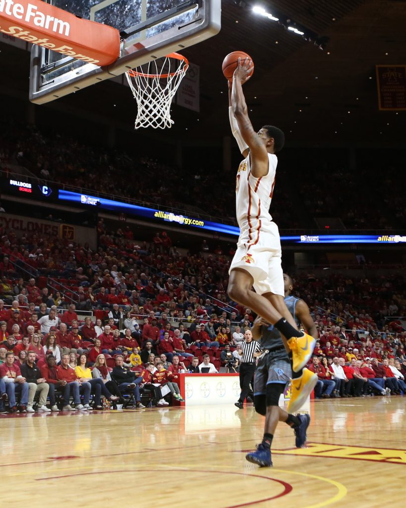 Nov 20, 2016; Ames, IA, USA; Iowa State Cyclones forward Darrell Bowie (10) dunks against the Citadel Bulldogs at James H. Hilton Coliseum. The Cyclones beat the Bulldogs 130-63. Mandatory Credit: Reese Strickland-USA TODAY Sports