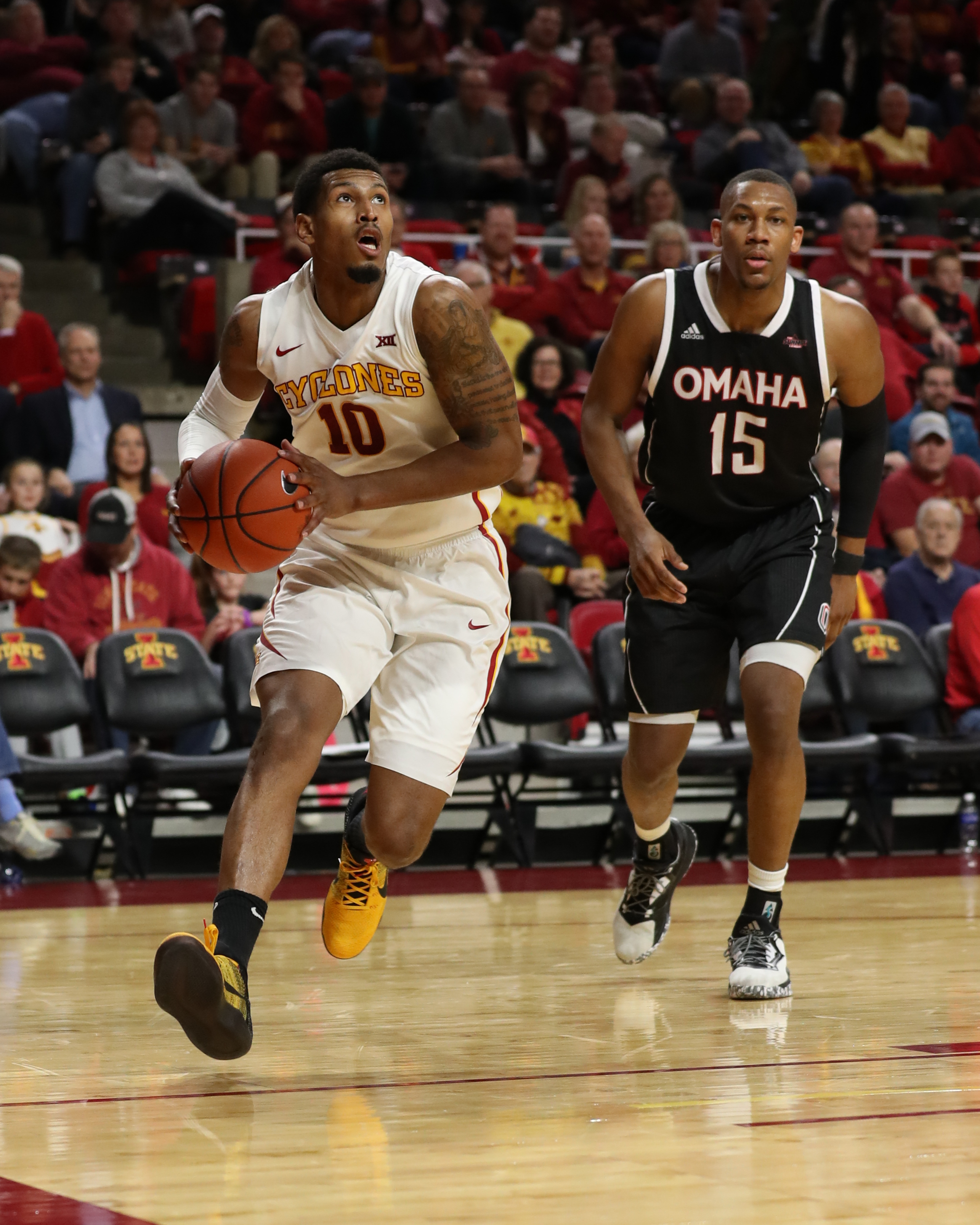 Dec 5, 2016; Ames, IA, USA; Iowa State Cyclones forward Darrell Bowie (10) looks to shoot against the Nebraska-Omaha Mavericks at James H. Hilton Coliseum. The Cyclones beat the Mavericks 91 to 47. Mandatory Credit: Reese Strickland-USA TODAY Sports