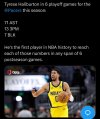 OptaSTATS on X Tyrese Haliburton in 6 playoff games for the @Pacers this season 71 AST 13 3PM...jpeg